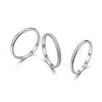 3Pcs 2mm 14K Gold Stacking Rings Set for Women Teen Girls Thin Band Rings Finger Statement Stainless Steel Knuckle Midi Rings Plain Dome Comfort Fit Size 6 to 10 (3pcs-silver, 8)