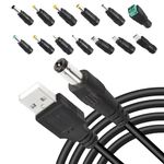 USB to DC 5V Cable,Universal 5V USB Power Chager Cord DC 5.5 X 2.1mm Plug Charger Adapter with 13 interchageable DC Connectors 5.5x 2.5mm Mirco USB Mini USB Type C and More