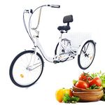 SHZICMY 24” Adult Tricycles,3 Wheel Seniors City Bicycles,Bike Cruiser 6-Speed 3-Wheel Trike Bicycle Cruise with Shopping Basket (White)