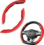 Automaze New Suede Texture Steering Wheel Grip Cover for Cars, Safe and Non Slip Car Interior Accessory (Suede Red)