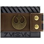 Rogue One Star Wars Rebel Buttoned Metal Emblem Wallet Bi-Fold ID & Card Holder, Brown