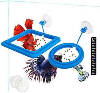 FLOURITHING 2 Pcs Fish Feeding Ring, Fish Safe Floating Food Feeder Circle Blue, with Suction Cup Easy to Install Aquarium, Square and Round Shape Fish Tank Towels - for Guppy, Betta, Goldfish, Etc.