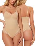 SURE YOU LIKE Shapewear Bodysuit for Women Tummy Control Sexy Lace Thong Body Shaper Seamless Sculpting Tank Top (Beige, 6-8)