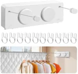 Retractable Clothesline Indoor, Non-Sagging Twin Clothes Line Outdoor,Heavy Duty Clothes Drying Laundry Line,Wall Mounted Stainless Steel Double Clothesline for Balconies - 2 * 13.8ft (White)