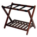 Teak Wooden 2 Tier Foldable Bag And Luggage Storage Rack For Bedroom And Living Room , (68.58 Lx 43.18 W x 58.42H cm)