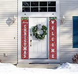 Merry Christmas Banner Front Porch Sign, Buffalo Plaid Christmas Door Banner,Hanging Christmas Door Decorations for Front Door Welcome Banner For Indoor Outdoor Wall