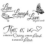 2 Pack Live Love Laugh Wall Stickers with This Is Us Crazy Loud Love Wall Decal, Vinyl Inspirational Family Quote Lettering Wall Decals Art for Bedroom Living Room Home Decorations, 27x58cm,Black