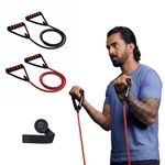 Boldfit Resistance Tube Set with Foam Handles, Door Anchor for Exercise & Stretching, Suitable in Home & Gym Workout for Men & Women 10-15 Kg, Red Black (Pack of 2)