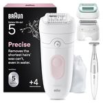 Braun Silk·épil 5 Epilator for Women, Wet & Dry Electric Hair Remover, Lady Shaver for Body & Facial Hair, Includes Trimmer, Bikini Trimmer & Beginner Cap, 5-251, Flamingo Pink