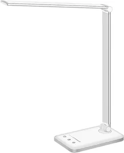 white crown LED Desk Lamp Dimmable Table Lamp Reading Lamp with USB Charging Port, 5 Lighting Modes, Sensitive Control, 30/60 Minutes Timer White