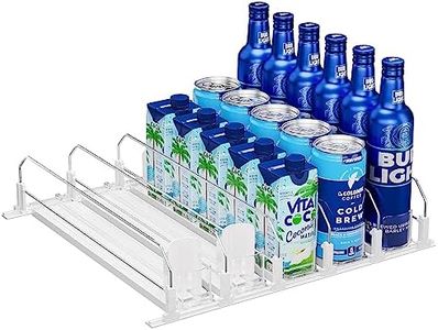 Puricon Drink Organizer for Fridge Pusher Glide, Spring Loaded Fridge Drink Dispenser, Self Pushing Soda Can Organizer for Refrigerator, Beer Bottle Beverage Organizer Drink Holder -5 Rows, White