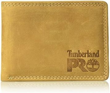 Timberland PRO Men's Leather RFID Wallet with Removable Flip Pocket Card Carrier, Wheat/Pullman, One Size