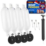 Five Oceans Inflatable Ribbed Boat Fender Bumper | 3/8 inches Lines with Integrated Needle Valve and 4 Needles | 4-Pack (White, 4 in x 16 in)