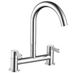 Peppermint Kitchen Mixer Taps 2 Hole Bridge Mixer Tap Kitchen Sink Chrome Dual Lever Kitchen Taps Mixer 2 Hole Deck Mounted Traditional Kitchen Faucet