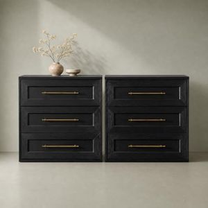 mopio Blake 3 Drawer Dresser for Bedroom, Chest of Drawers, Wood Dresser Organizer, Modern Farmhouse, Tall Night Stand, Enhanced Safety, Sturdy Compliant (Black Oak, Set of 2)