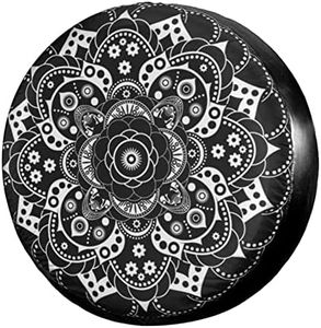 Kiuloam Tribal Ethnic Floral Mandala Pattern Spare Tire Cover Polyester Universal Sunscreen Waterproof Wheel Covers for Jeep Trailer RV SUV Truck and Many Vehicles (16" for Diameter 29"-31")