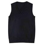 Women Knitted Sweater Vests Sleeveless Jumpers Cotton Tank Top Basic Knitwear (Size UK-8) Black