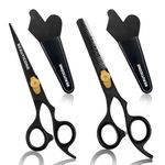 Hair Cutting & Thinning Scissors Set | 6.5 Inch Professional Stainless Steel Barber Scissors/Shears | Hairdressing Scissors | Smooth & Sharp Edge Blades - for Men/Women (Black Set of 2)