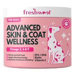 Freshwoof Advanced Skin & Coat Wellness for Dogs | Omega 3-6-9, DHA & EPA, Biotin, Vitamin E & extracts | Supports Healthy Skin, Reduces Shedding & Promotes Shiny Fur | Lasts Up to 58 Days