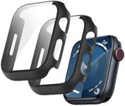 (2 Pack) T Tersely Case Compatible with Apple Watch Series 9 8 7-45mm, Built-in Thin HD Tempered Glass Screen Protector Overall Cover Replacement for iwatch S9/S8/S7 (Black)