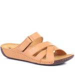 Pavers Women's Fashion Sandals in Tan - Wide Fit - Touch-Fasten Strap - Crossover Detailing for Summer Days - Low Wedge Design - 4 UK / 37 EU