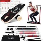 Yes4All Balance Board Trainer Wooden with Adjustable Stoppers, Balance Roller Boards - 3 Different Distance Options 11, 16 and 22 inches, Hockey Balance Board for Surfing Training (Exercise Band Set)