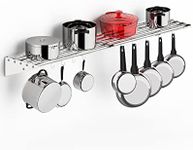 RIEDHOFF Metal Kitchen Rack for Storage and Organization, [NSF Certified] 12" x 60" Stainless Steel Wall Mount Shelf with 10 S Hooks for Hanging Pots, Pans, Cookware in Home and Restaurant