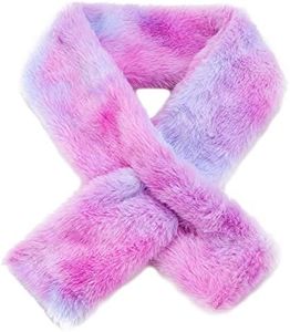 Newfancy Kids Winter Rainbow Scarf Gradient Cross Tie Collar Fluffy Fur Plush Shawl Wrap Neck Warmer for Toddler Girls Boys, Gradient Pink,