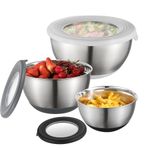 FAB4HOME Stainless Steel Mixing Bowl with Lids Set of 3 Nesting Metal Bowl with Airtight Lids for Baking Cooking Food Preparing & Storage 1.25L/ 2L/ 3L Dishwasher Safe