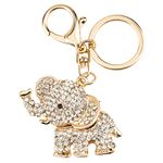 MUAMAX Lucky Elephant Keyrings Opal Rhinestone keychains Womens Purse Charm Crystal Key Chain Ladies Bag Pendant Gold (Silver)