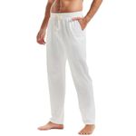 Amy Coulee Mens Cotton Yoga Sweatpants Casual Open Bottom Joggers Lightweight Running Athletic Pants with Pockets (White, XL)