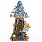 Bits and Pieces - Solar Butterfly and Blue Daisies Fairy House - Unique Lawn and Garden Décor