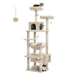 PAWZ Road Large Cat Tree, 184cm Cat Tower for Large Cats, Cat Condo with Sisal-Covered Scratching Posts and Pads, 2 Padded Perch, Dual Condo and Basket for Indoor Cats-Beige