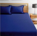 Sateen Stripes 100% Cotton Satin Double Bedsheet with 2 Pillow Covers 250X275 cm (Space Blue)