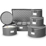 China Storage Containers Set, Upgraded, Hard Shell and Stackable, for Dinnerware Storage and Transport, Protects Dishes Cups and Mugs, Felt Plate Dividers Included (Gray, 5 Piece Quilted Set)