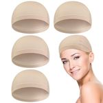 4 Pcs Bamboo Fiber Wig Cap Beige Bamboo Wig Liner Cap for Women Sensitive Scalp Chemo Cancer Hairloss Bald Cap Wearing Under Wigs