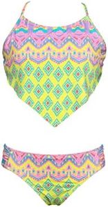 Hobie Girls Tankini Top & Hipster Bottom Swimsuit Set, Citron//Ikat Tides, 8