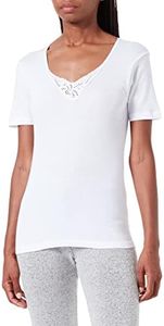 Playtex Camiseta manga corta con detalles en el escote 100% algodón Mujer x1, Blanco, S