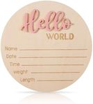 Newborn Announcement Sign, 5.9in Wooden Hello World Sign Baby Welcome Sign Birth Baby Name Plaques for Newborn Boys and Girls Photo Props Baby Shower Hospital Nursery (Light Pink)