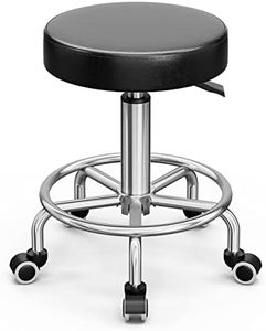 Icoget 360 Swivel Round Rolling Stool Chair, Height Adjustable Salon Shop Stool, Drafting Work SPA Medical Stools Office Chair with Wheels, Black