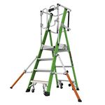 Little Giant Ladders 4 Tread Safety Cage Series 2 Work Platform, Non Conductive Hi Viz Green Fibreglass, Enclosed Safety Cage Work Platform, EN131-7