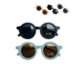 Kids Sunglasses, 2 Pieces Round Retro Style for Boys and Girls and Baby Age 1-8, UV 400 (Blue & Black)