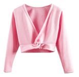 Girls Ballet Wrap Tops Leotard Long Sleeve Dance Wraps Sweater Gymnastics Cardigan,Velvet Inner(UK824-08-160) Pink