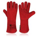 SAFTA Extreme Heat Resistant Gloves, Cow leather with Kevlar Stitching, Ideal Welding gloves for TIG and MIG, Perfect BBQ gloves for cooking in Grill and Oven. (Red, 14 Inches Long) (Red)