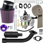 SOFO 212cc Racing Carburetor Exhaust Pipe Muffler Kit - for Predator 212 stage 1 kit 2 Kit Go Kart Mini Bikes 196cc 6.5HP GX160 BT200x CT200u with Air Filter Heat Shield Tape （Purple）