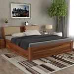 STRATA FURNITURE Sheesham Wood King Size Bed with Box and Headboard Storage for Bedroom Home (Honey Finish)