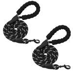 PETESCORT Dog Leashes for Large Medium and Small Dogs,Laisse Pour Chien with Comfortable Padded Handle,Heavy Duty Dog Leads(1/2in x 6Ft,Black and Black(2-Pack))