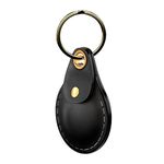 VogDUO Genuine Leather Keychain Case for AirTag - Full Cover Braided Lanyard Metal Key Ring Secure Tracker Holder for Wallet, Backpack, Luggage, Cat Dog Collar, Pet, Accessories, Keys (Black)