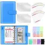 A6 PU Leather Budget Binder System with Cash Envelopes for Budgeting, Money Saving Binder Organizer for Cash with Zipper Pockets and Budget Sheets (Blue)