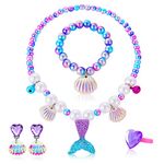 Abeillo Mermaid Jewelry Kits for Girls, Mermaid Princess Kids Jewelry Toys Set Mermaid Tail Necklace Shell Bracelet Ring Earrings for Mermaid Dress Up Party Birthday Gifts